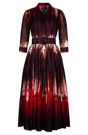 Aster Dress Shirt Collar 3/4 Sleeve Midi Plus Length Cotton Musola (Sunset Tie Dye)