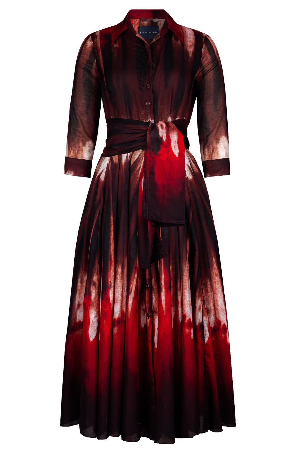 Aster Dress Shirt Collar 3/4 Sleeve Midi Plus Length Cotton Musola (Sunset Tie Dye)