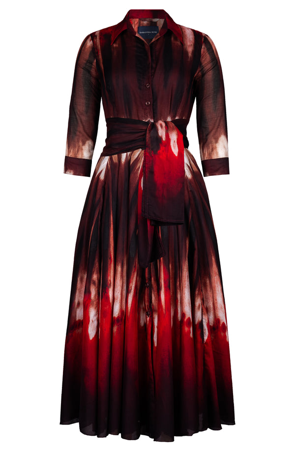Aster Dress Shirt Collar 3/4 Sleeve Midi Plus Length Cotton Musola (Sunset Tie Dye)