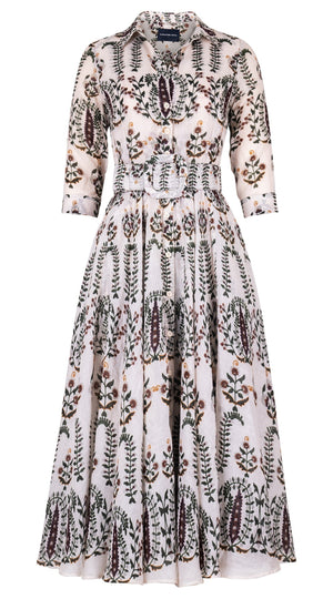 Aster Dress Shirt Collar 3/4 Sleeve Maximum Length Cotton Musola (Suzani Ferns)