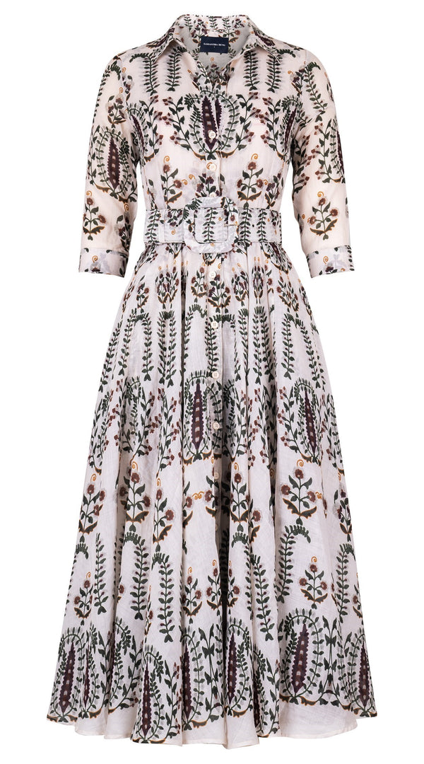 Aster Dress Shirt Collar 3/4 Sleeve Maximum Length Cotton Musola (Suzani Ferns)