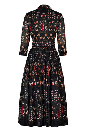 Aster Dress Shirt Collar 3/4 Sleeve Maxi Length Ramie (Suzani Ferns)