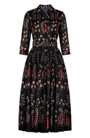 Aster Dress Shirt Collar 3/4 Sleeve Maxi Length Ramie (Suzani Ferns)