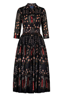 Aster Dress Shirt Collar 3/4 Sleeve Maxi Length Ramie (Suzani Ferns)