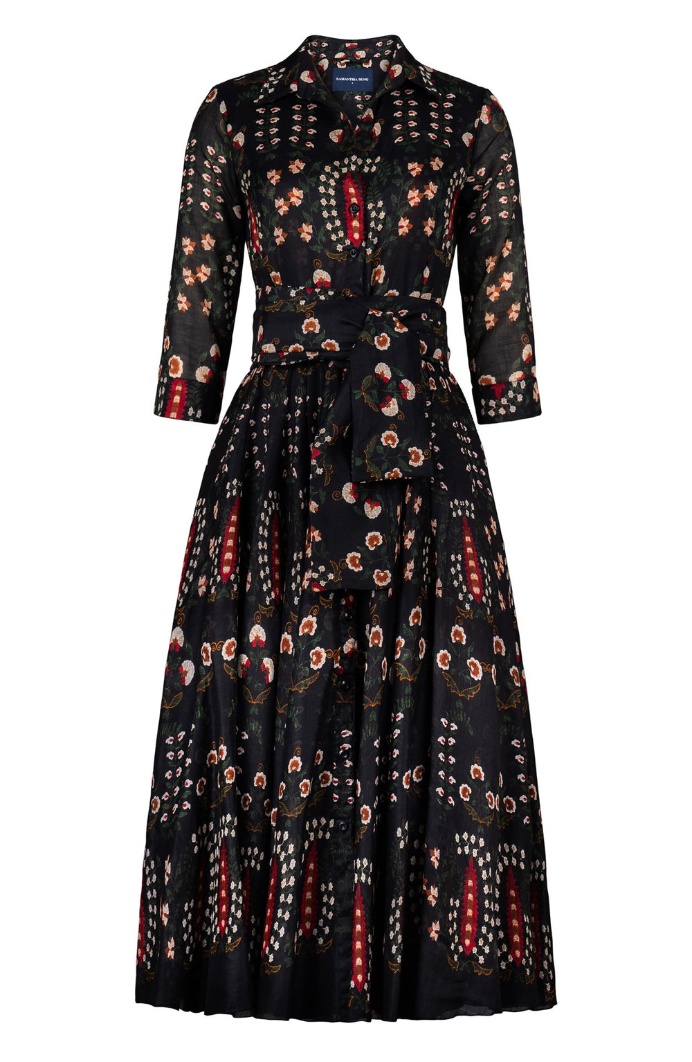Aster Dress Shirt Collar 3/4 Sleeve Maxi Length Ramie (Suzani Ferns)
