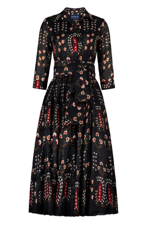 Aster Dress Shirt Collar 3/4 Sleeve Maxi Length Ramie (Suzani Ferns)
