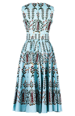 Abelia Dress Crew Neck Sleeveless Midi Length Cotton Stretch (Suzani Ferns)