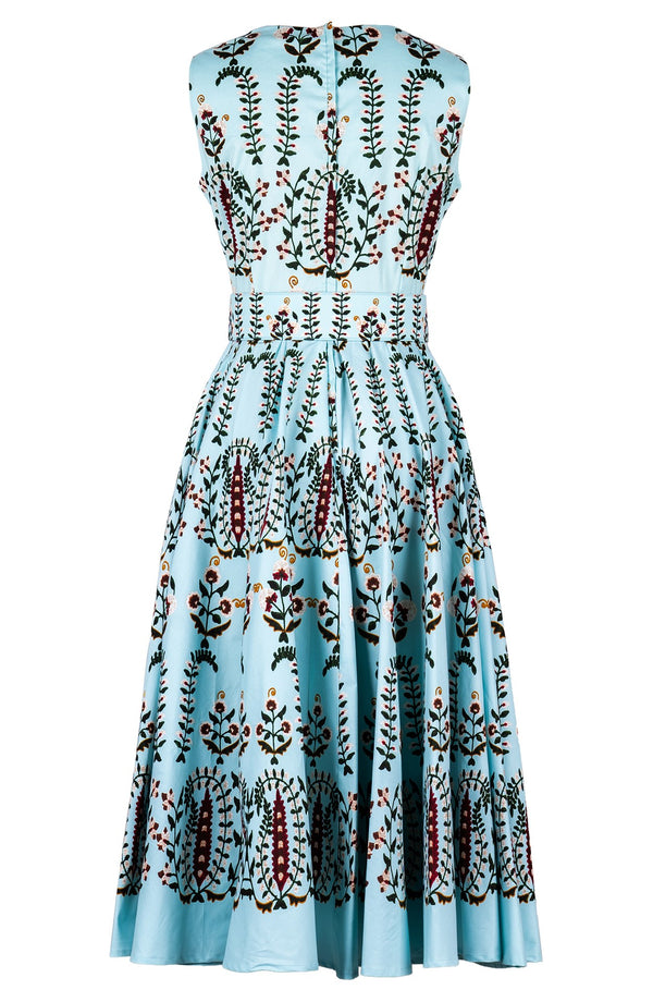 Abelia Dress Crew Neck Sleeveless Midi Length Cotton Stretch (Suzani Ferns)