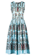 Abelia Dress Crew Neck Sleeveless Midi Length Cotton Stretch (Suzani Ferns)