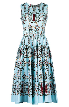 Abelia Dress Crew Neck Sleeveless Midi Length Cotton Stretch (Suzani Ferns)