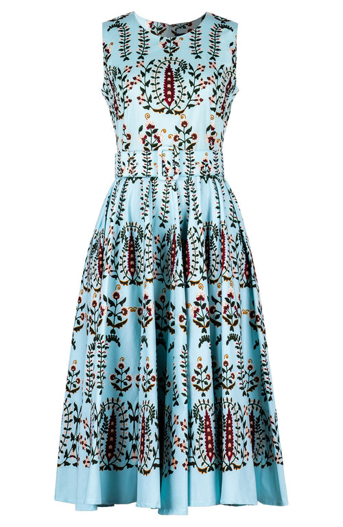 Abelia Dress Crew Neck Sleeveless Midi Length Cotton Stretch (Suzani Ferns)