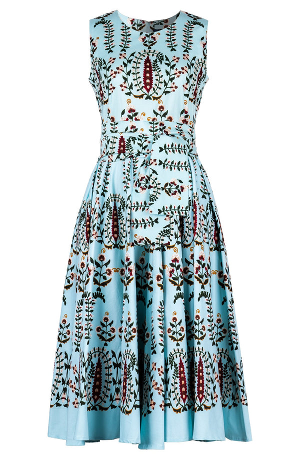 Abelia Dress Crew Neck Sleeveless Midi Length Cotton Stretch (Suzani Ferns)