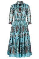 Aster Dress Shirt Collar 3/4 Sleeve Maxi Length Ramie (Suzani Ferns)