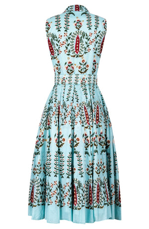 Aster Dress Shirt Collar Sleeveless Midi Length Cotton Musola (Suzani Ferns)