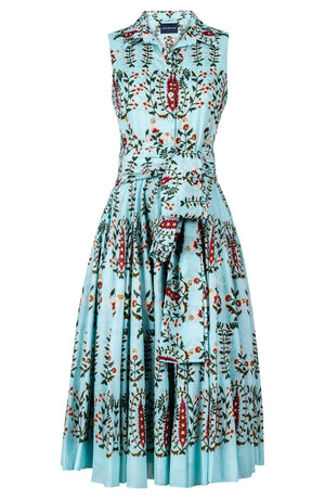 Aster Dress Shirt Collar Sleeveless Midi Length Cotton Musola (Suzani Ferns)