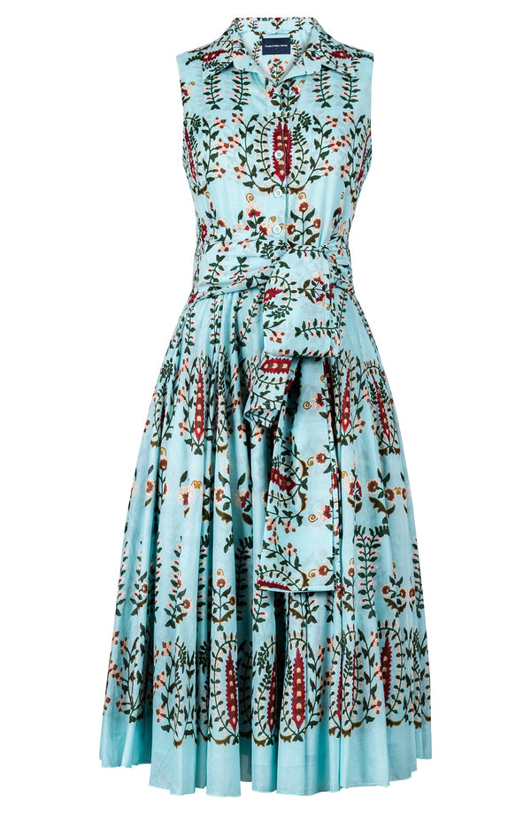Aster Dress Shirt Collar Sleeveless Midi Length Cotton Musola (Suzani Ferns)