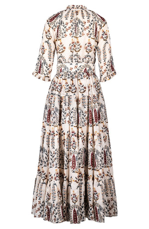 Eden Dress Crew Neck 3/4 Sleeve Maxi Length Ramie (Suzani Ferns)