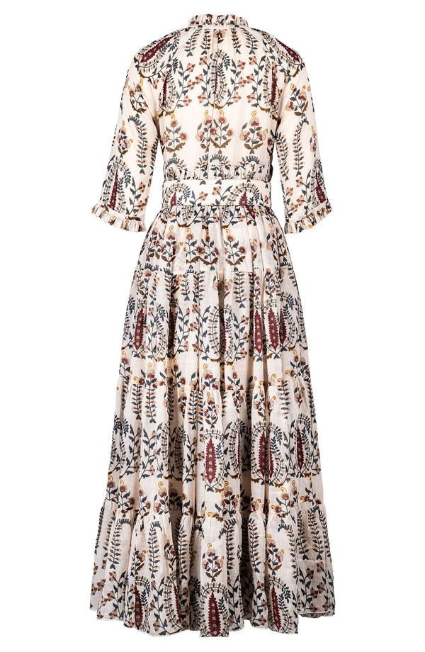 Eden Dress Crew Neck 3/4 Sleeve Maxi Length Ramie (Suzani Ferns)