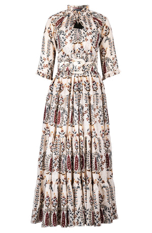 Eden Dress Crew Neck 3/4 Sleeve Maxi Length Ramie (Suzani Ferns)