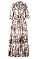 Eden Dress Crew Neck 3/4 Sleeve Maxi Length Ramie (Suzani Ferns)