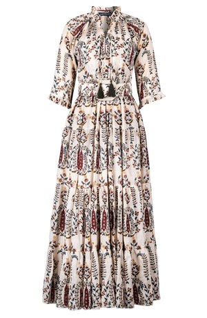 Eden Dress Crew Neck 3/4 Sleeve Maxi Length Ramie (Suzani Ferns)