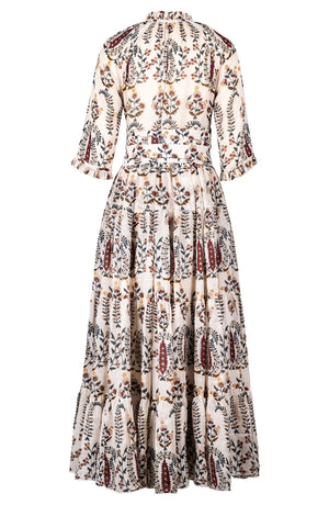 Eden Dress Crew Neck 3/4 Sleeve Maxi Length Ramie (Suzani Ferns)