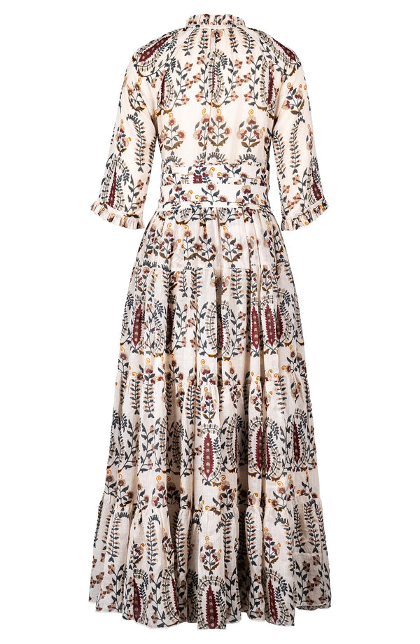Eden Dress Crew Neck 3/4 Sleeve Maxi Length Ramie (Suzani Ferns)