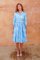 Audrey Dress #1 Shirt Collar 3/4 Sleeve Long Length Silk Taffta (Swinging Mode Small Pastel)