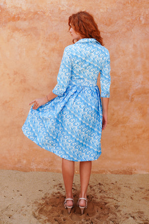 Audrey Dress #1 Shirt Collar 3/4 Sleeve Long Length Silk Taffta (Swinging Mode Small Pastel)