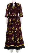 Eden Dress Crew Neck 3/4 Sleeve Maxi Length Linen (Tahikistan Tie Dye)