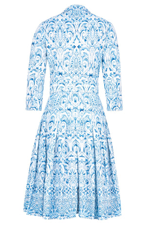 Audrey Dress #2 Shirt Collar 3/4 Sleeve Regular Length Cotton Stretch (Tapis Blue)
