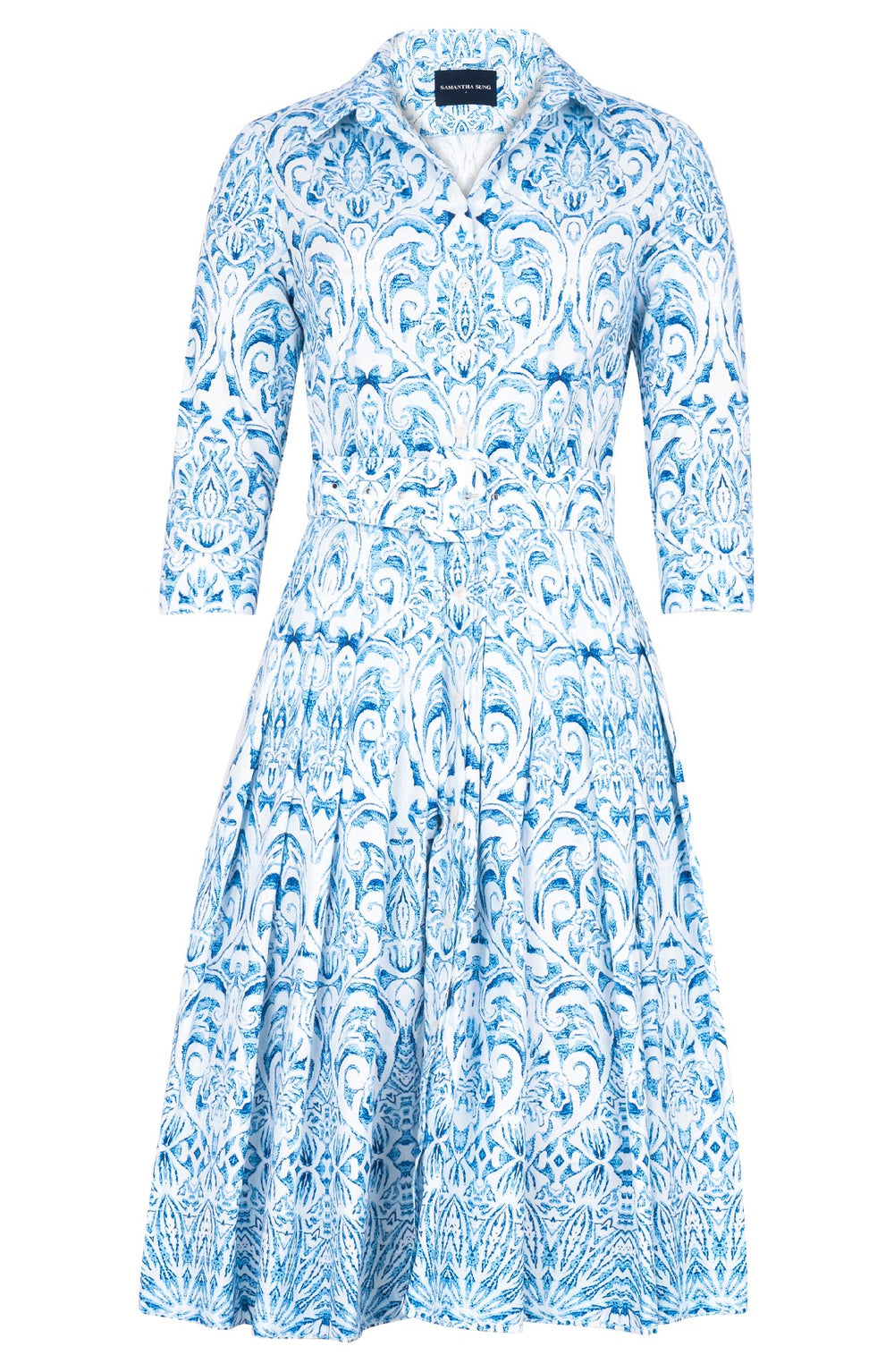 Audrey Dress #2 Shirt Collar 3/4 Sleeve Regular Length Cotton Stretch (Tapis Blue)