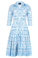 Audrey Dress #2 Shirt Collar 3/4 Sleeve Regular Length Cotton Stretch (Tapis Blue)
