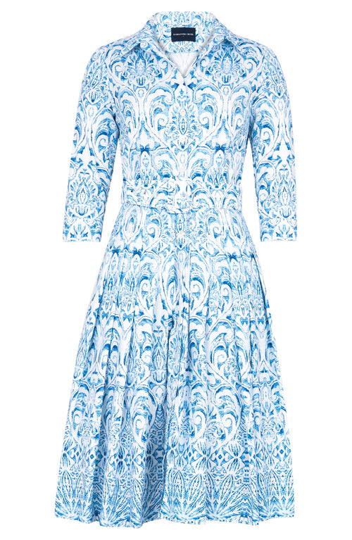 Audrey Dress #2 Shirt Collar 3/4 Sleeve Regular Length Cotton Stretch (Tapis Blue)