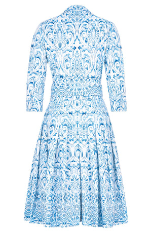 Audrey Dress #2 Shirt Collar 3/4 Sleeve Regular Length Cotton Stretch (Tapis Blue)