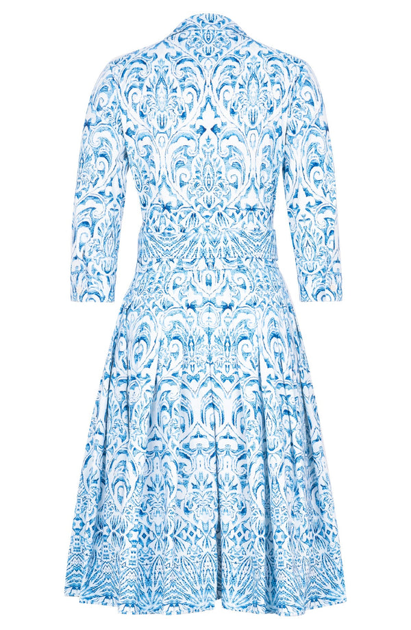 Audrey Dress #2 Shirt Collar 3/4 Sleeve Regular Length Cotton Stretch (Tapis Blue)