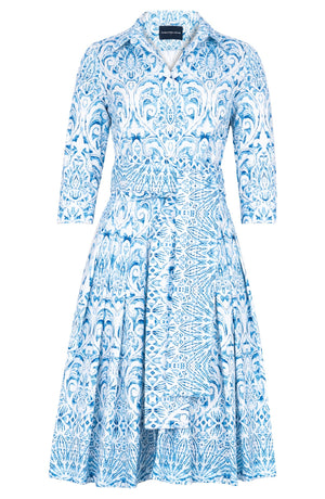 Audrey Dress #2 Shirt Collar 3/4 Sleeve Regular Length Cotton Stretch (Tapis Blue)