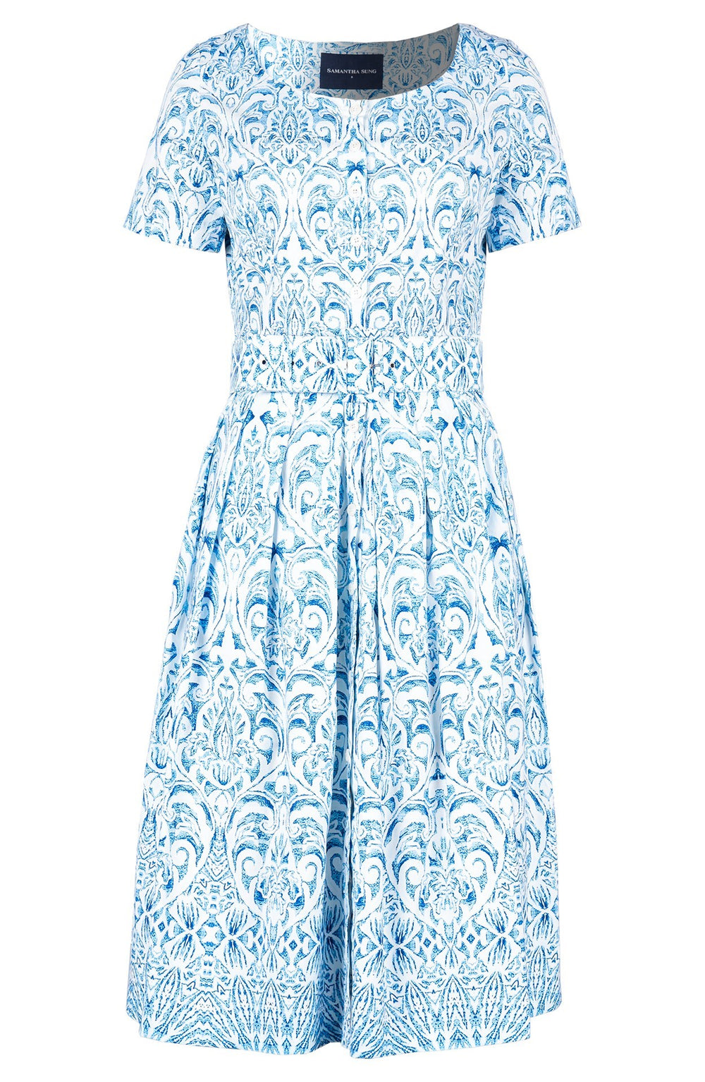 Audrey Dress #1 Boat Neck 1/2 Sleeve Long Length Cotton Stretch (Tapis Blue)