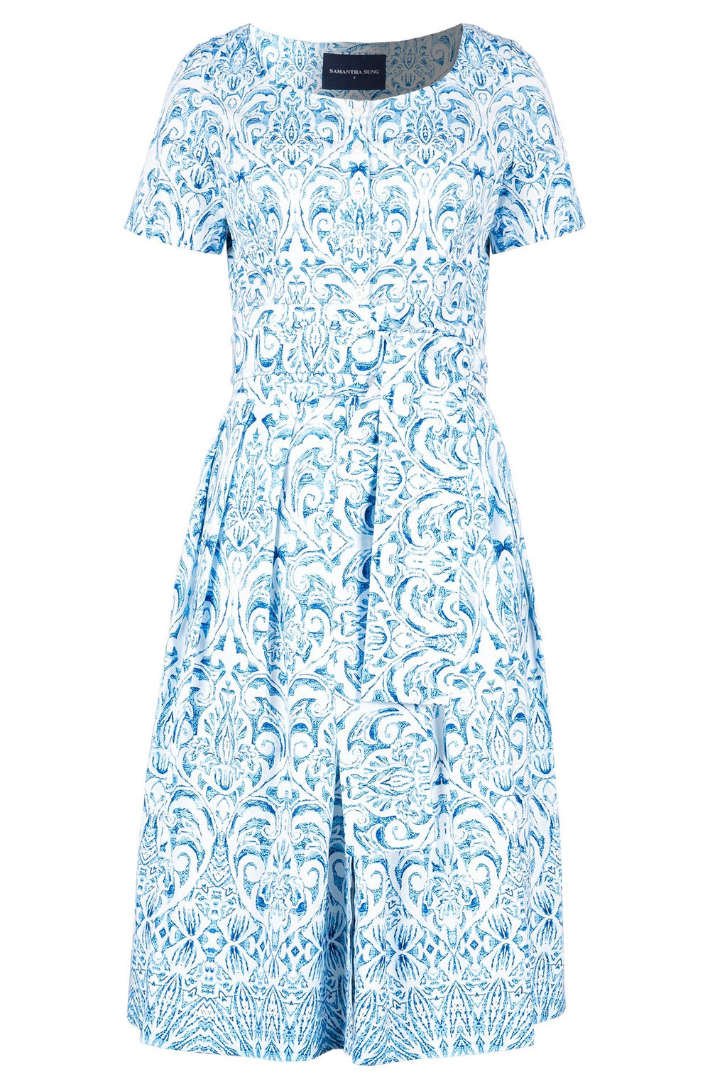 Audrey Dress #1 Boat Neck 1/2 Sleeve Long Length Cotton Stretch (Tapis Blue)