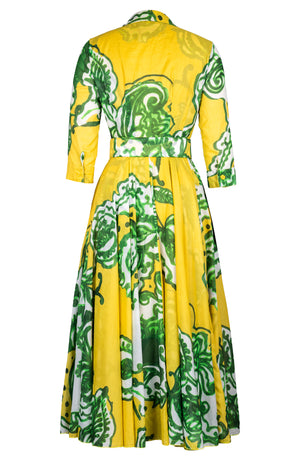 Aster Dress Shirt Collar 3/4 Sleeve Midi Plus Length Cotton Musola (Tear Drop Paisley)