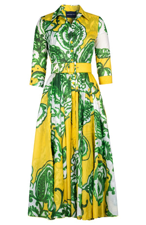 Aster Dress Shirt Collar 3/4 Sleeve Midi Plus Length Cotton Musola (Tear Drop Paisley)