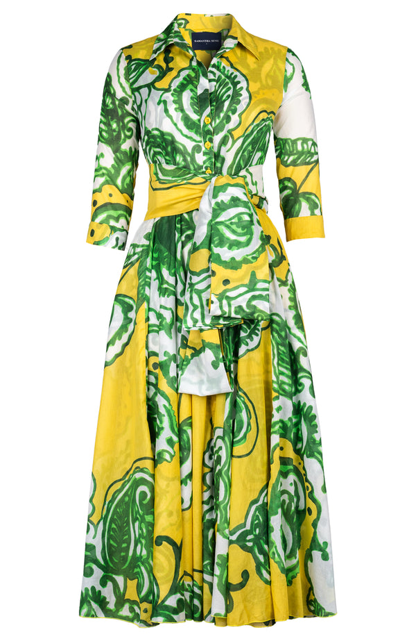 Aster Dress Shirt Collar 3/4 Sleeve Midi Plus Length Cotton Musola (Tear Drop Paisley)