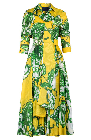 Aster Dress Shirt Collar 3/4 Sleeve Midi Plus Length Cotton Musola (Tear Drop Paisley)
