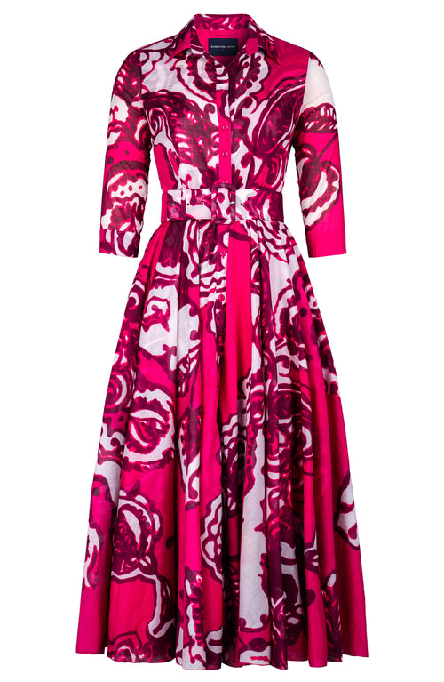Aster Dress Shirt Collar 3/4 Sleeve Midi Plus Length Cotton Musola (Tear Drop Paisley)
