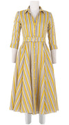 Aster Dress Shirt Collar 3/4 Sleeve Midi Length Cotton Musola (Terry Stripe)