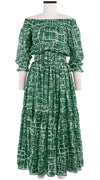 Melanie Dress Smock Shoulder 3/4 Puff Sleeve with Hamilton Belt Midi Plus Length Cotton Musola (Thorn Branches)