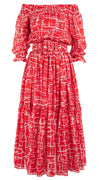 Melanie Dress Smock Shoulder 3/4 Puff Sleeve with Hamilton Belt Midi Plus Length Cotton Musola (Thorn Branches)