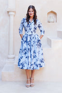 Terry Dress Shirt Collar 3/4 Sleeve Midi Plus Length Poliamide Taffta (Thorn Bud Rose Small Ground)