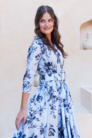 Terry Dress Shirt Collar 3/4 Sleeve Midi Plus Length Poliamide Taffta (Thorn Bud Rose Small Ground)