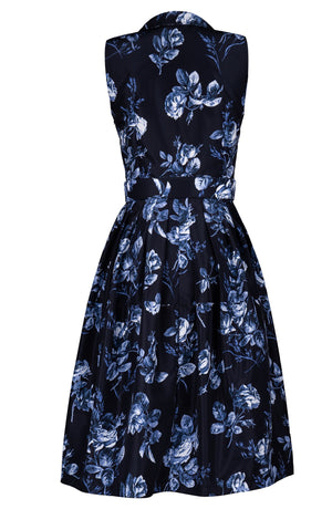 Claire Dress Shirt Collar Sleeveless Long Length Poliamide Taffta (Thorn Bud Rose Ground)